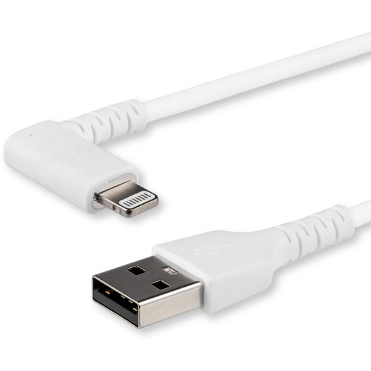 StarTech.com 2m USB A to Lightning Cable - Durable 90 Degree Right Angled White USB Type A to Lightning Connector Sync & Charger Cord w/Aramid Fiber…