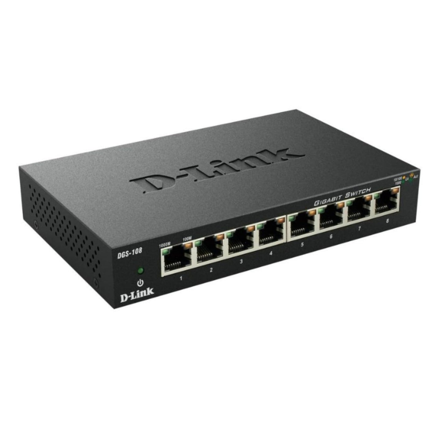 D-Link DGS-108, 8 Port Gigabit Ethernet Switch Unmanaged, Network Splitter, Silent Fanless, Network Hub, Sturdy Metal with Shielded Ports, Compact