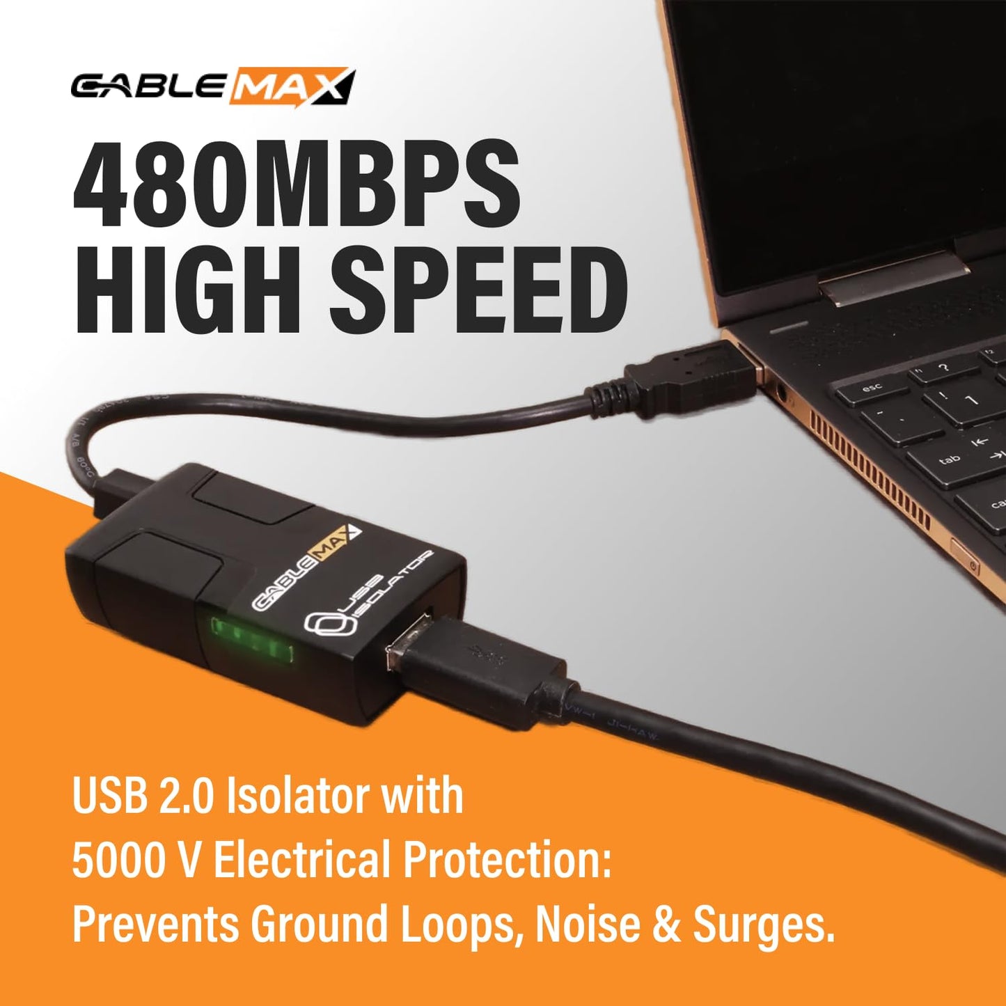 Cablemax 2.0 USB Isolator - High-Speed 480Mbps Data Transfer, 5000V Galvanic Isolation, Ground Loop Eliminator, Surge Protector for Audio Interfaces