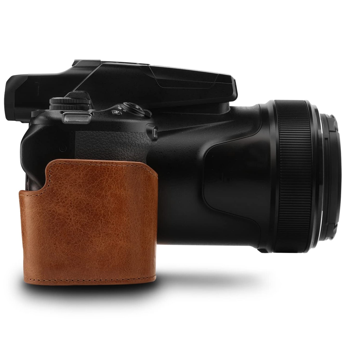 MegaGear MG1534 Nikon Coolpix P1000 Ever Ready Leather Camera Half Case and Strap - Dark Brown, Compact,DarkBrown