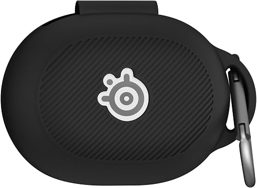 Geiomoo Silicone Case for SteelSeries Arctis GameBuds, Protective Cover with Carabiner (Black)