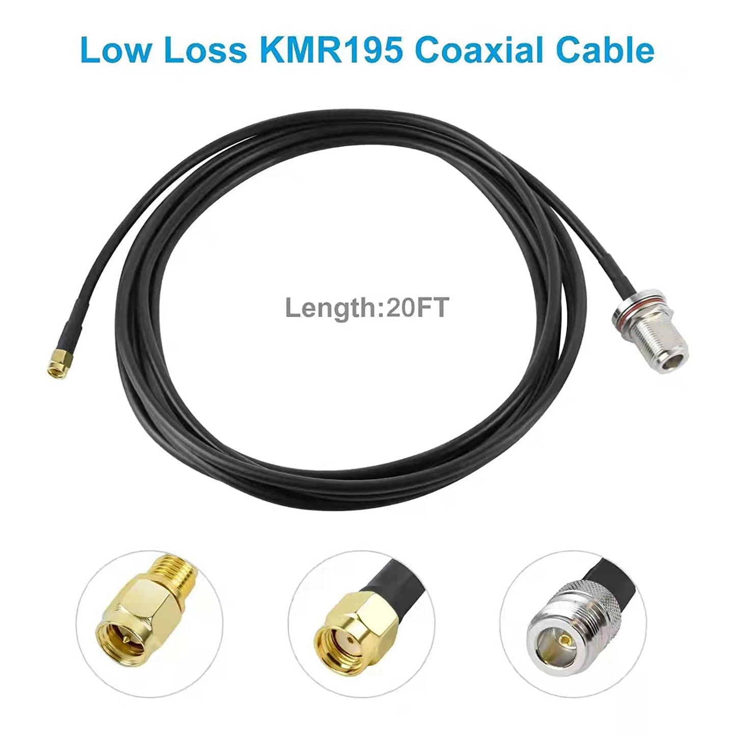 Waterproof 5.8dBi Lora 915MHz Fiberglass Antenna with 20Ft Low Loss KMR195 Cable for Helium Hotspot RAK Nebra Bobcat 300 SenseCAP M1 Hotspot HNT Miner