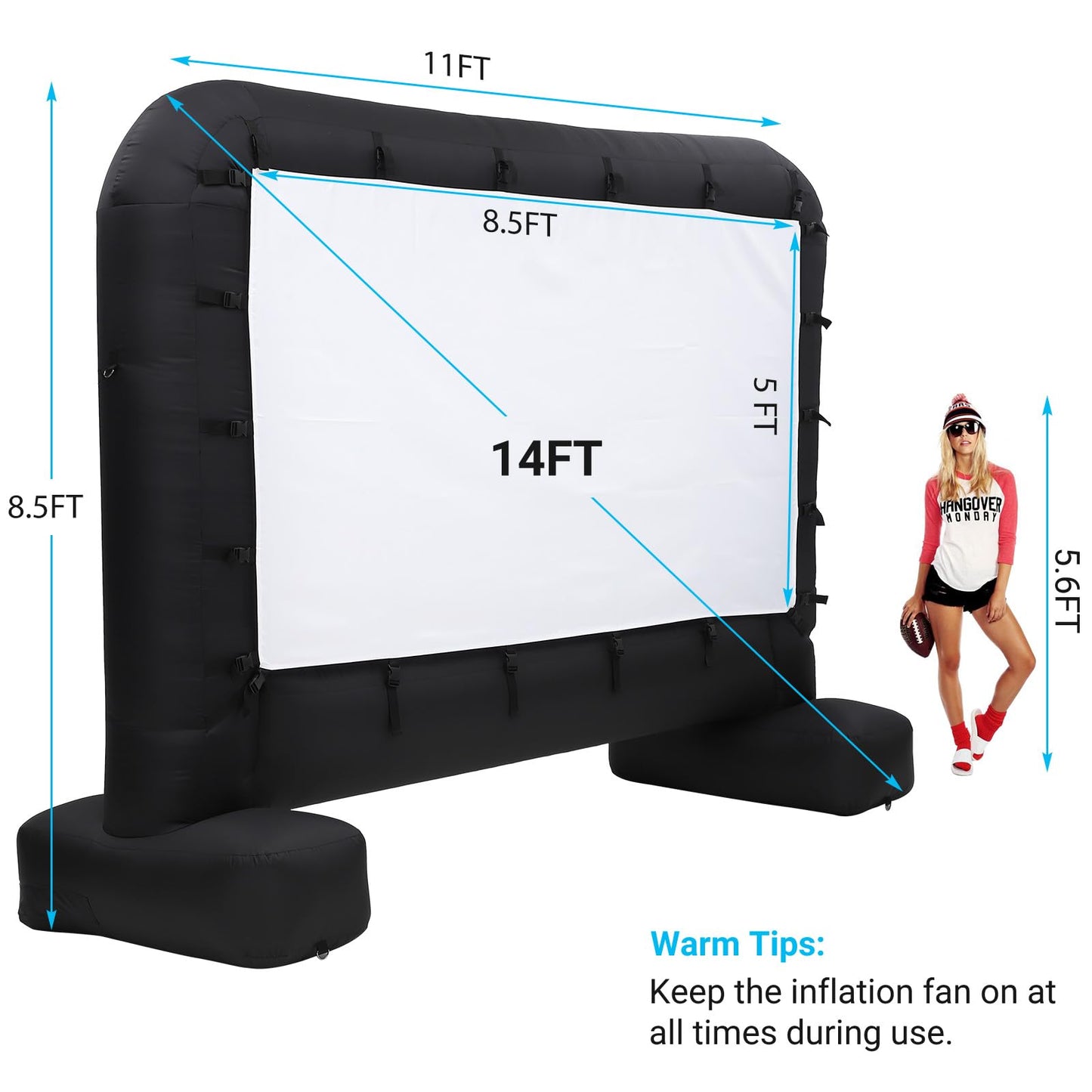 GarveeTech 14 ft Inflatable Projector Screen, Outdoor Movie Screen Support With Quiet Air Blower and Storage Bag Support Front and Rear Projection