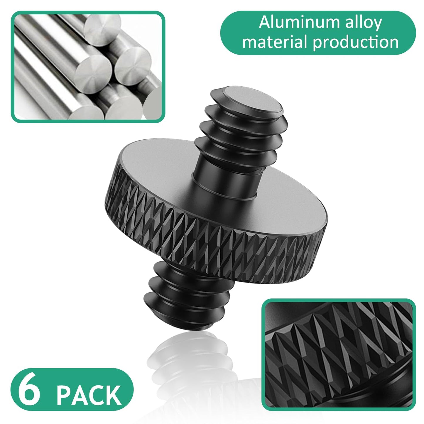 Rigych 1/4 Male to 1/4 Male Threaded Tripod Screw Adapter - 6 Pcs (Black) for DSLR, Mic Stand, Camera Cage & Shoulder Mount