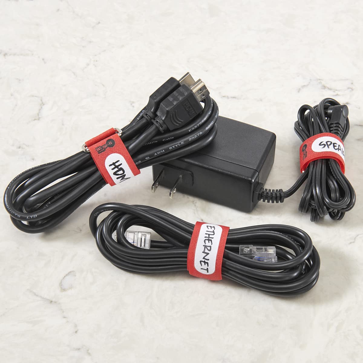 Wrap-It Storage Cinch-Straps, 5" 20 Pack (Red), Features Metal Buckle and Write on Label for Easy Cord Identification and Cable Management, Reusable