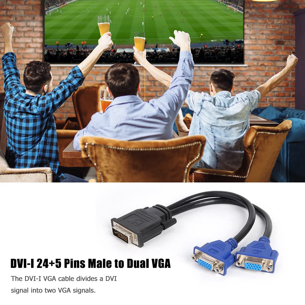 Toptekits DVI to 2X VGA Y Splitter Cable, Black, Supports Multiple Audio Formats, Connects 1 DVI Device to 2 Monitors/Projects Y Split Cord,VGA