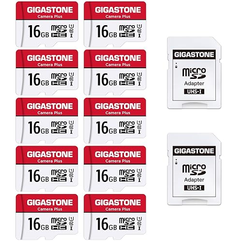 GIGASTONE 16GB Micro SD Card 10-Pack, Camera Plus, MicroSDHC Memory Card for Wyze Cam, Security Camera, Full HD Video Recording, UHS-I U1 Class 10, up