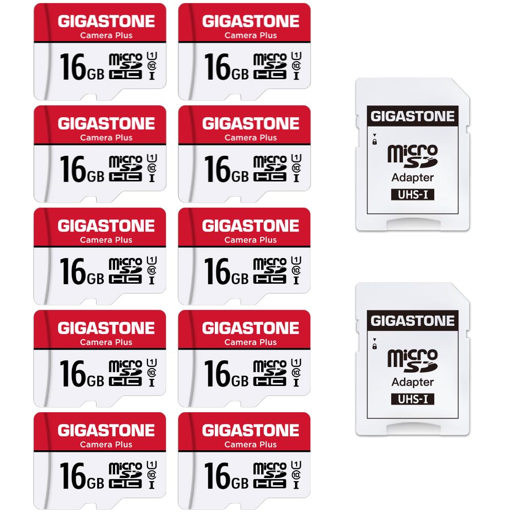 GIGASTONE 16GB Micro SD Card 10-Pack, Camera Plus, MicroSDHC Memory Card for Wyze Cam, Security Camera, Full HD Video Recording, UHS-I U1 Class 10, up