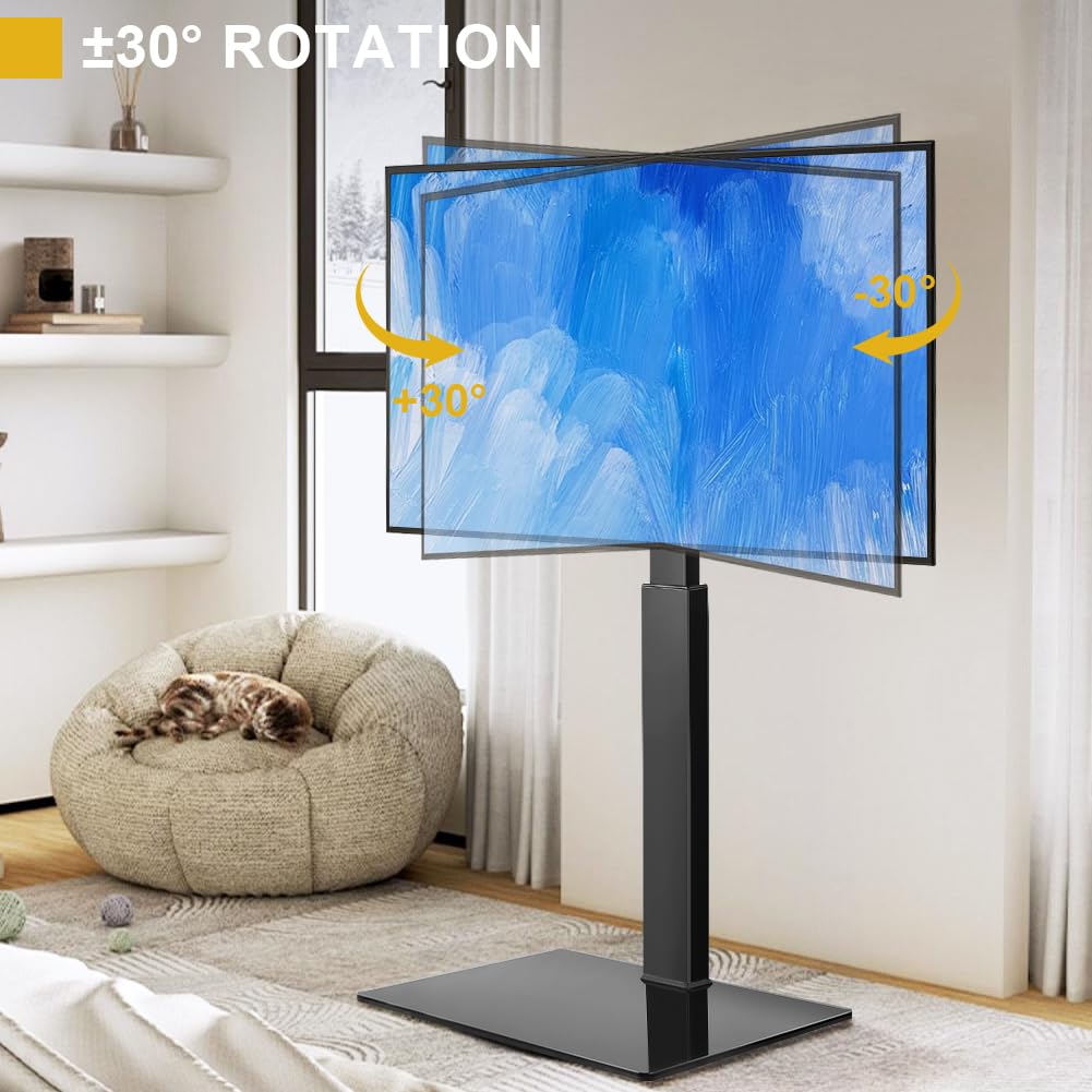 WKWKER Floor TV Stand for 27-65 inch LED Screen Adjustable TV Stand with Mount Swivel Floor Televisions Stand with Tempered Glass Base for Corner