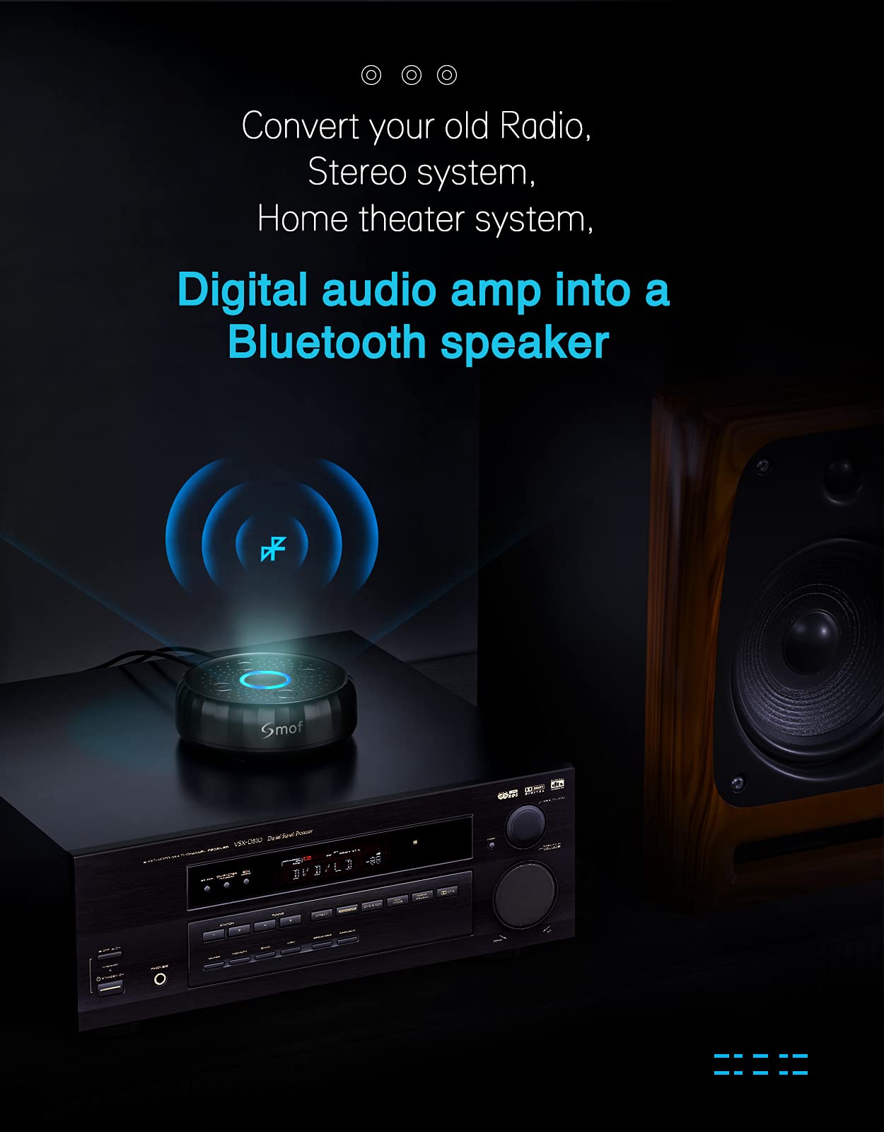 Smof Bluetooth 5.0 Receiver for Home Stereo Wired Speakers with 3D Virtual Surround, Wireless Audio Adapter with aptX LL, Bluetooth Adapter for Stereo