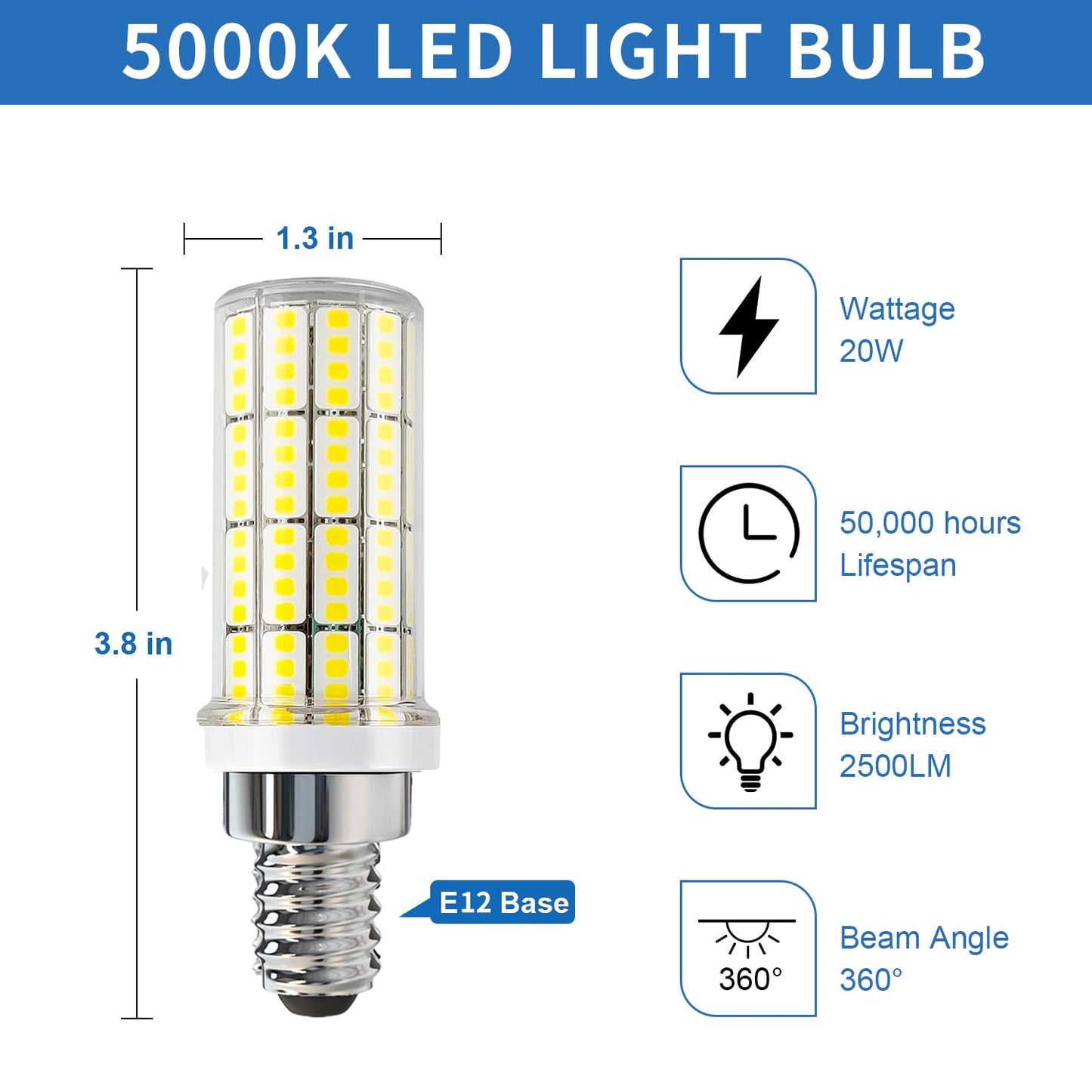 RIUVAO 4 Pack E12 Led Bulb 200w Equivalent Chandelier Light Bulbs Bright E12 LEDs Candelabra Bulb 5000k Daylight White 2500lm Led Light Bulb