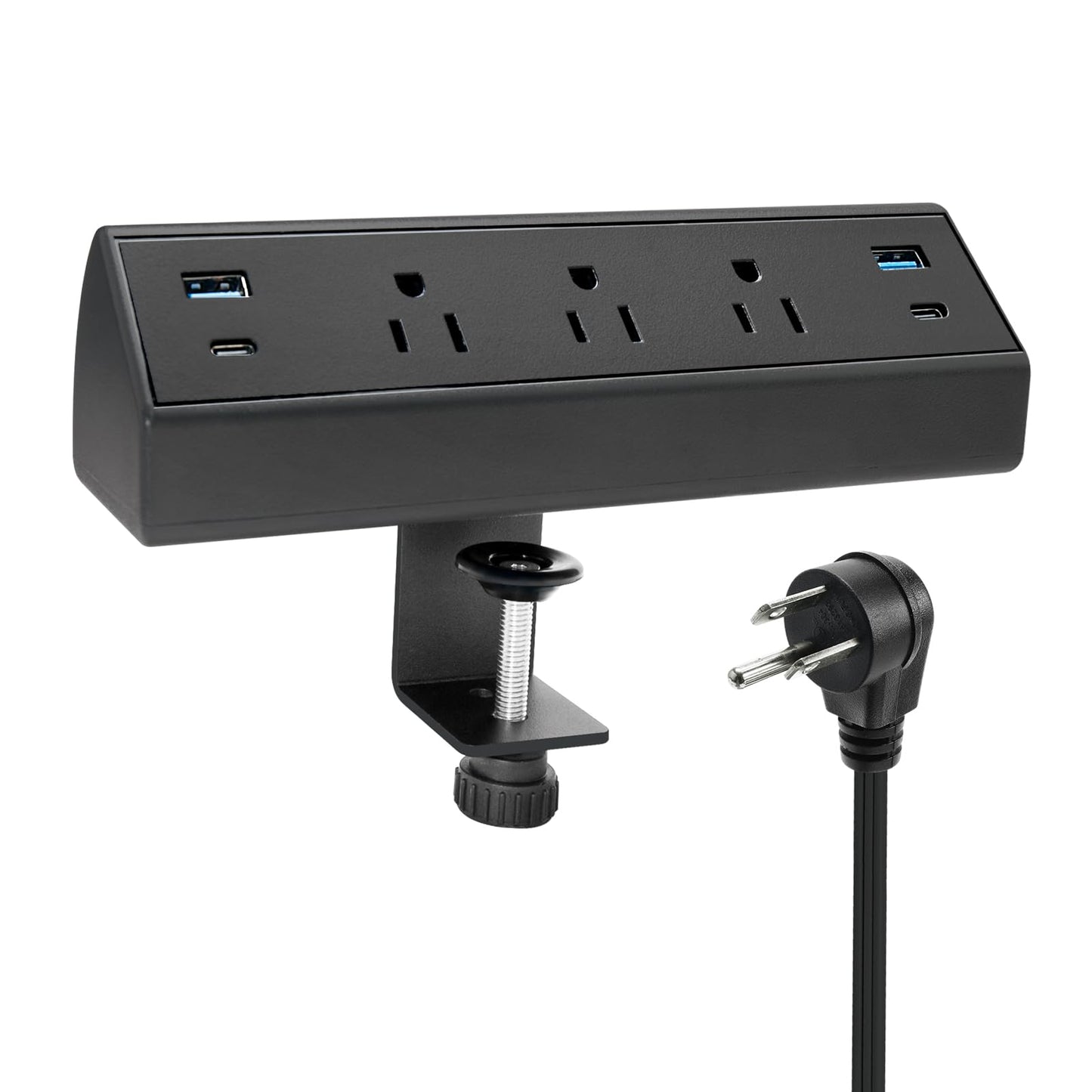 Fast Charge USB C Desk Clamp Power Strip 40W, Desktop Edge Mount 2 PD 20W USB-C Ports&2 QC 18W USB A Ports 3 Outlets Flat Plug for Home Office School