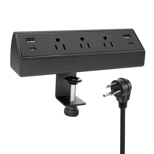 Fast Charge USB C Desk Clamp Power Strip 40W, Desktop Edge Mount 2 PD 20W USB-C Ports&2 QC 18W USB A Ports 3 Outlets Flat Plug for Home Office School
