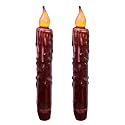 CVHOMEDECO. Real Wax Hand Dipped Battery Operated LED Timer Taper Candles Country Primitive Flameless Lights Décor, 6-3/4 Inch, Burgundy, 2 PCS in a