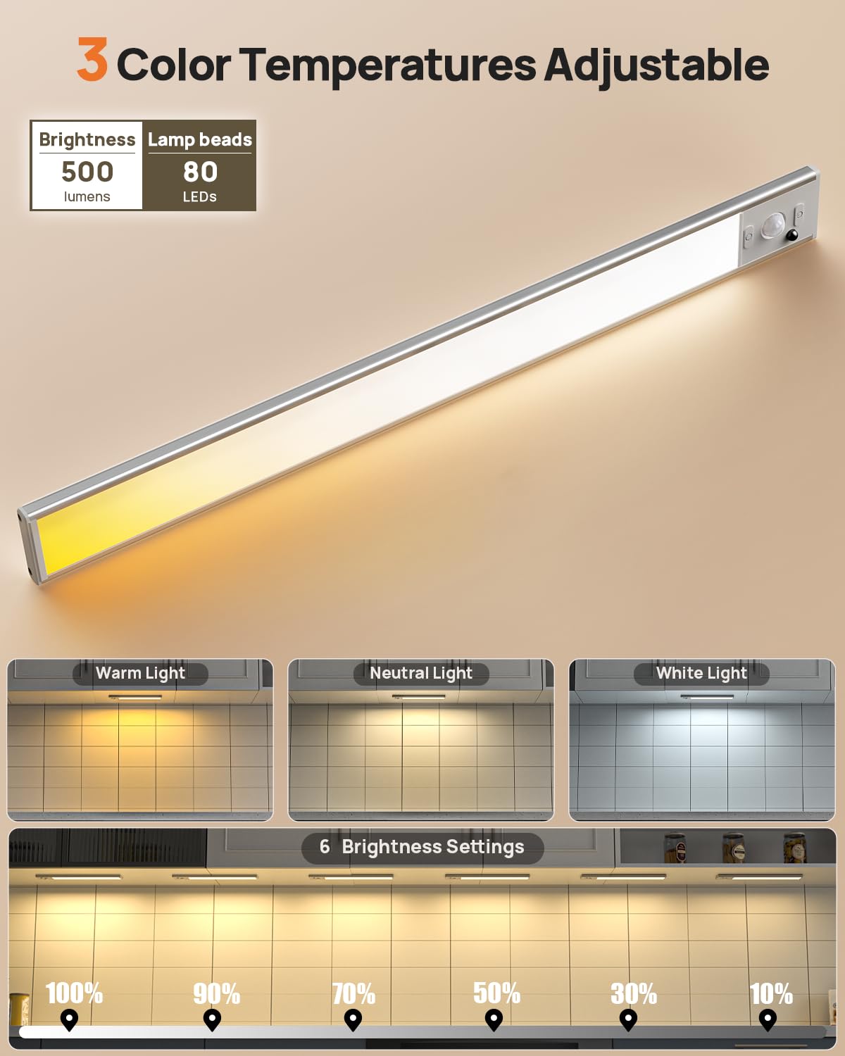 16inch Under Cabinet Lighting Wireless, 4000mAh Rechargeable Motion Sensor Light Indoor, LED Closet Lights with Remote, 3 Color Temps Dimmable