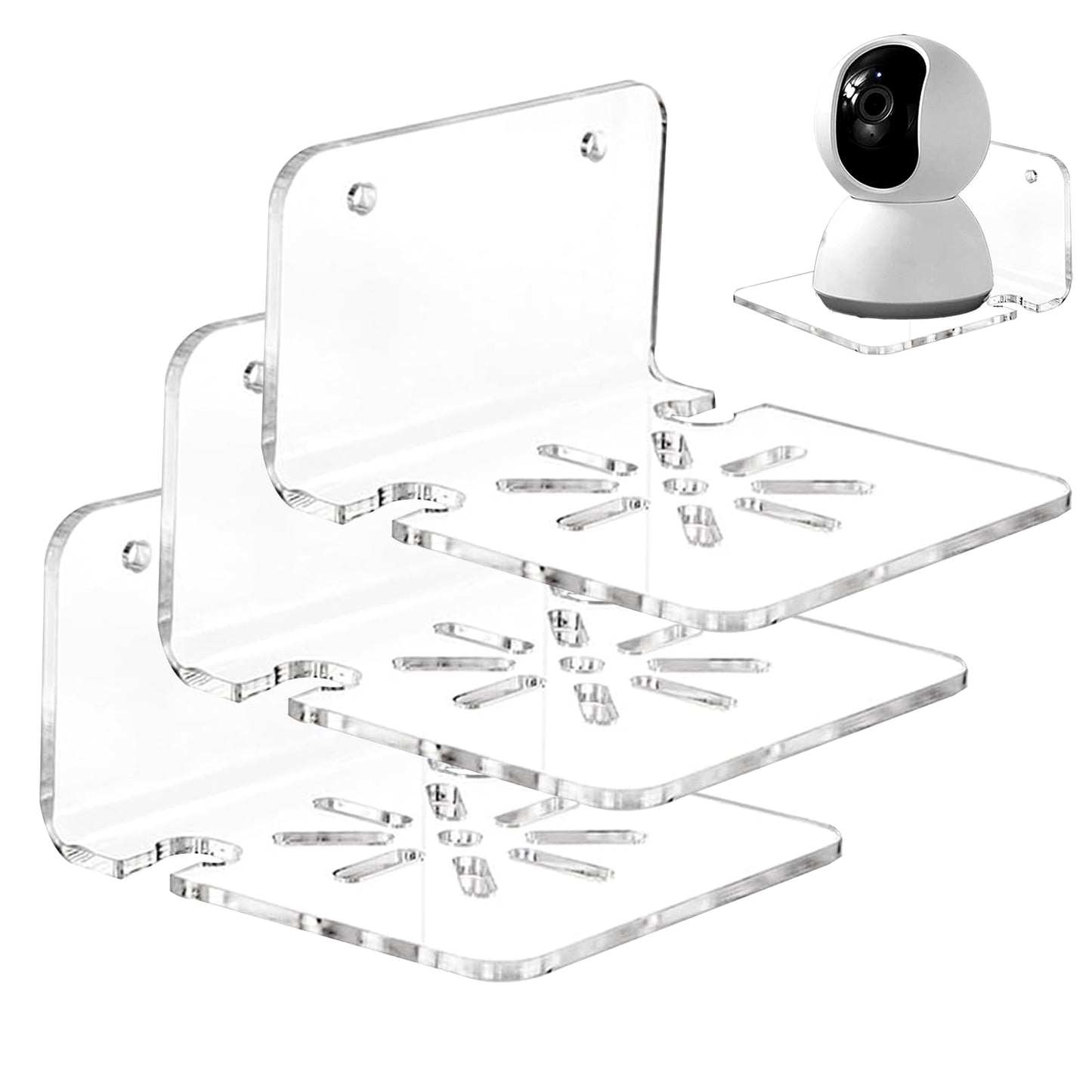 3PCS Acrylic Transparent Floating Wall Bracket, Suitable for Safety Cameras, Speakers, Baby Monitors, Dual-use for Drilling and pasting, with Cable