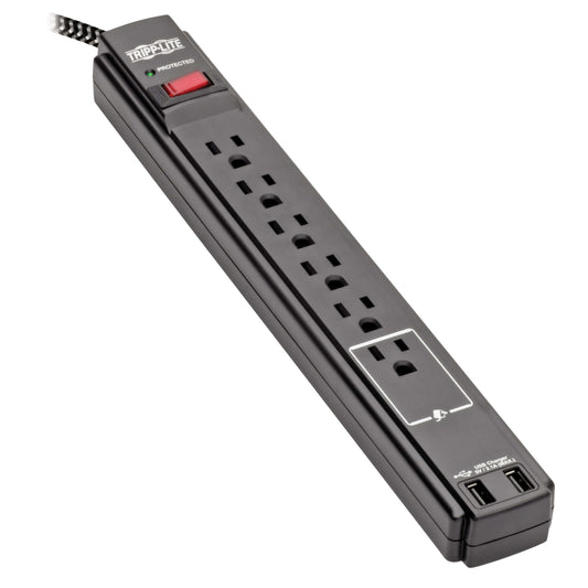 Tripp Lite Surge Protector Power Strip with USB, 6-Outlet & 2 USB Ports, Wall & Desk Mount, 10ft Braided Cord - 990 Joules, 1875 Watts Dollar 25,000