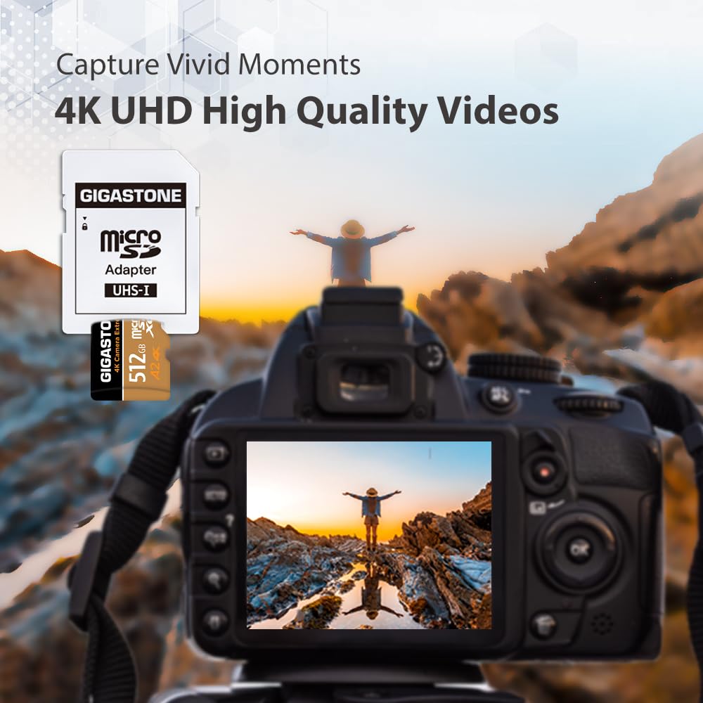 ?5-Years Data Recovery? GIGASTONE 512GB Micro SD Card, 4K Camera Extreme, MicroSDXC Memory Card for GoPro, Action Camera, DJI, UHD Video, Speed up