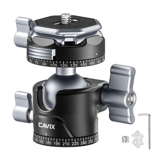 CAVIX 360° Rotating Panoramic Ball Head, Tripod Head Mount 1/4" & 3/8" with Arca Quick Release Plate, for DSLR Camera,Tripod,Monopod,Slider,Camcorder