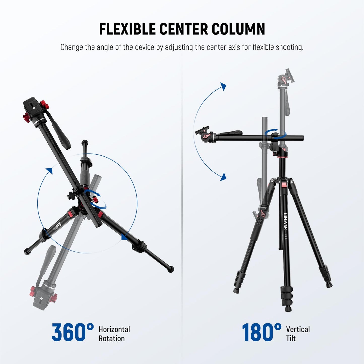 NEEWER Overhead Horizontal Camera Tripod Monopod with Fluid Head & Flexible Center Column, 90 Inch Tall Metal DSLR Video Travel Stand, Arca Type QR