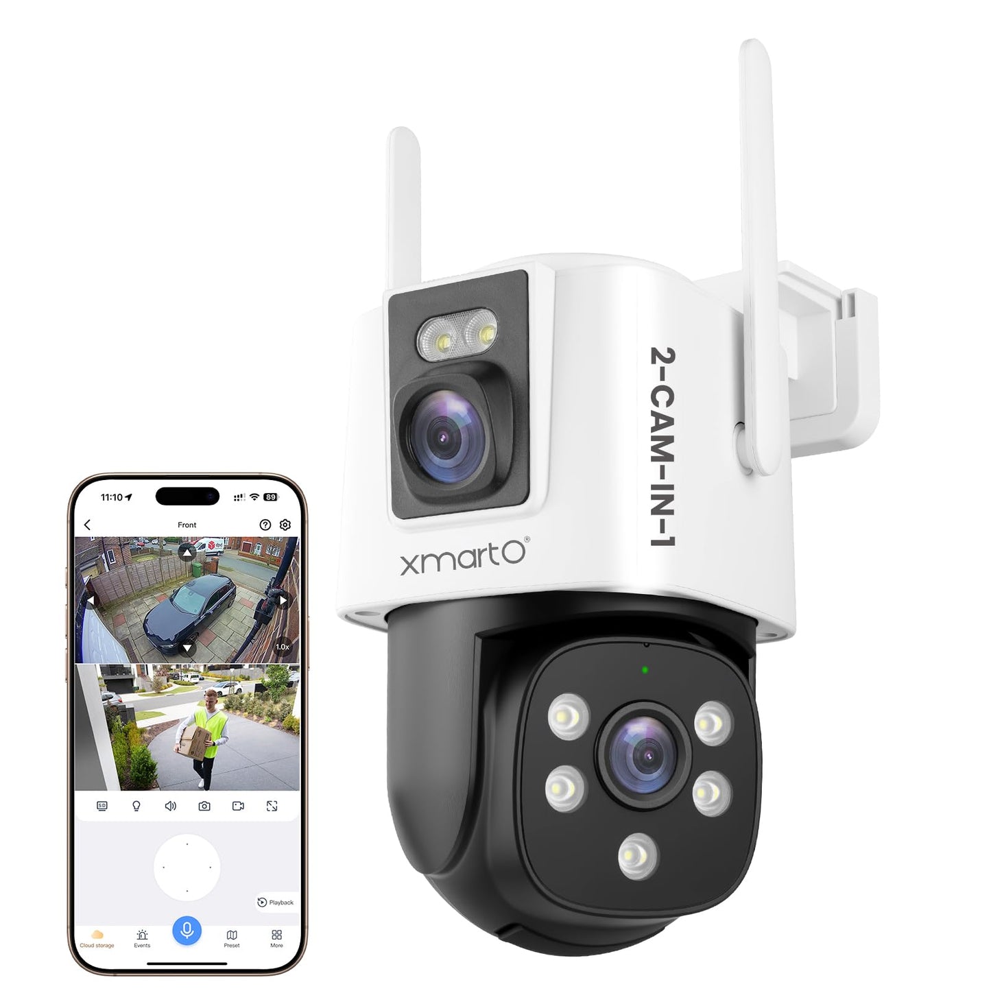 xmartO WiFi6 Dual-Lens Security Camera, 4MP QHD 2-in-1 Home Camera with 180° Static FOV & 360°PTZ AI Tracking, 5G/2.4G Dual Band, Bluetooth Easy