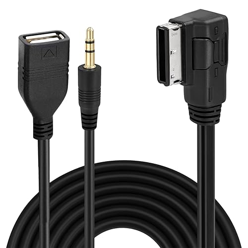 MENURSY MDI MMI AUX USB Charging Adapter Cable with 3.5mm Music Interface Compatible MB S, SL, CLS, CL, C, SLK, E, ML, GLK, R Class with Comand APS