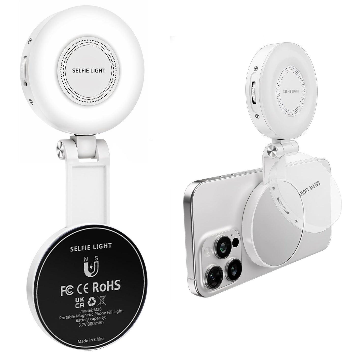 Tomum Magnetic Phone Selfie Light - Ring Lights Mirror Cell Phone Attachment Compatible for iPhone MagSafe Android with Magnetic Ring - Portable LED