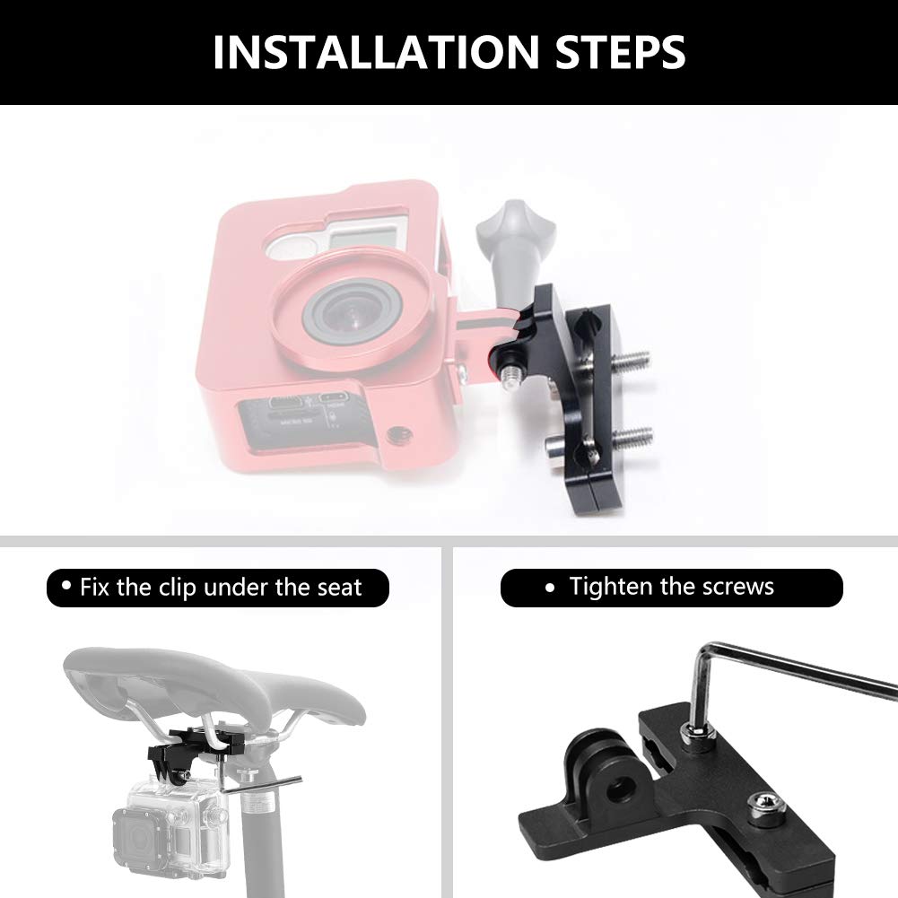 ParaPace Bicycle Saddle Rail Camera Mount Bike Seat Mount for GoPro Hero 10/9/8/7/6/5s/5/4s/4/3+ Campark AKASO DJI OSMO Action Cameras