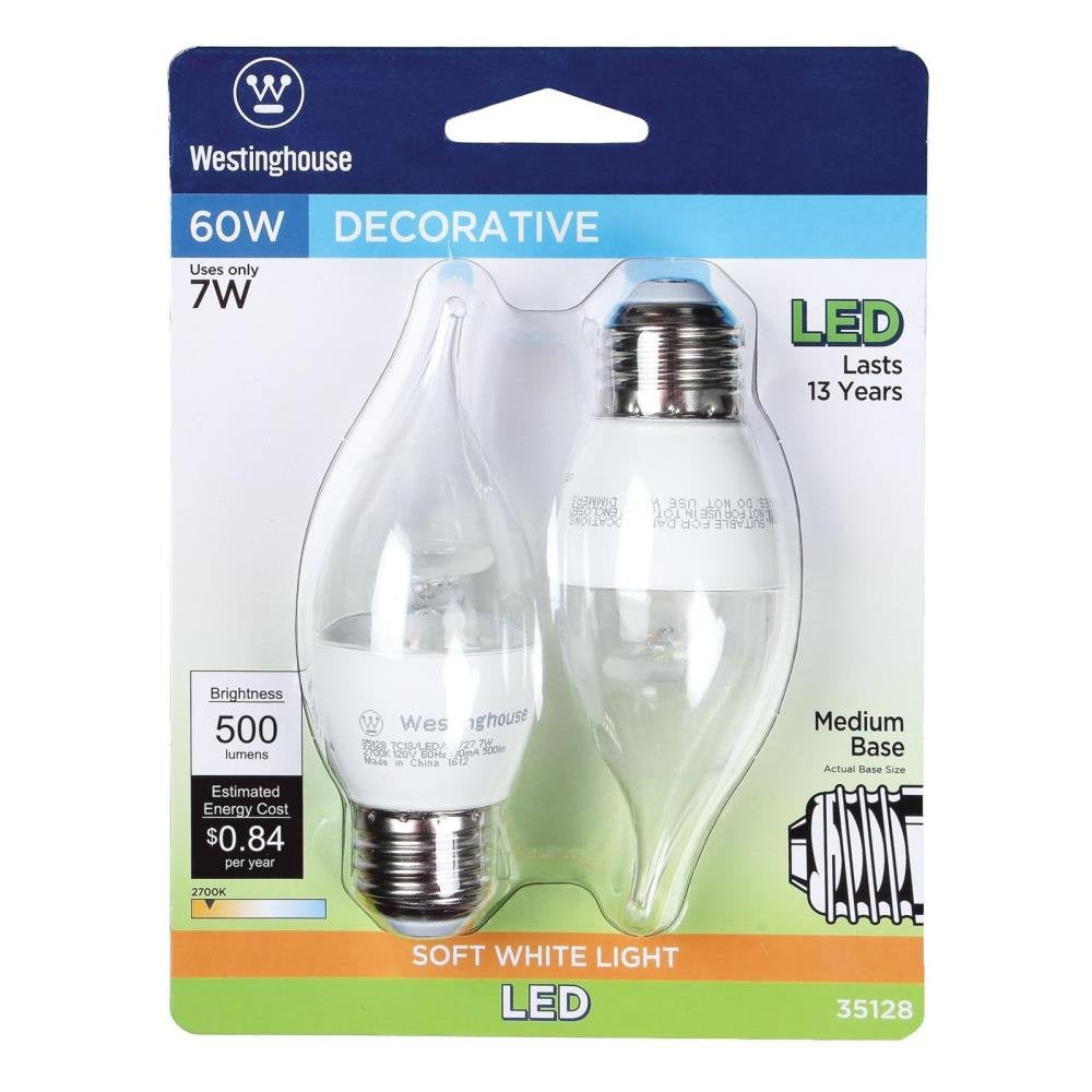 Westinghouse 3512800 60W Equivalent C13 Soft White Led Light Bulb with Medium Base, 2 Pack