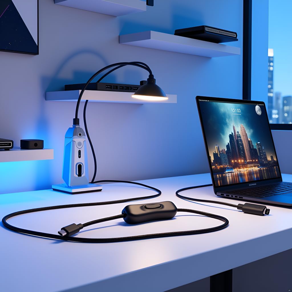 SelHeng Black Power Switch USB C Male to Female Type C Extension Cable Inline On/Off Switch for 4 Power Switch Cables, Audio and Video Power Cables