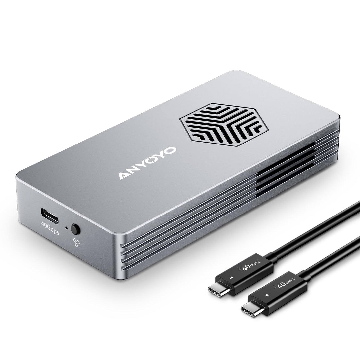 ANYOYO 40Gbps M.2 NVMe SSD Enclosure with Cooling Fan, Aluminium Alloy Enclosure Compatible with Thunderbolt 4/3/USB4, Support M/B+M Key SSD