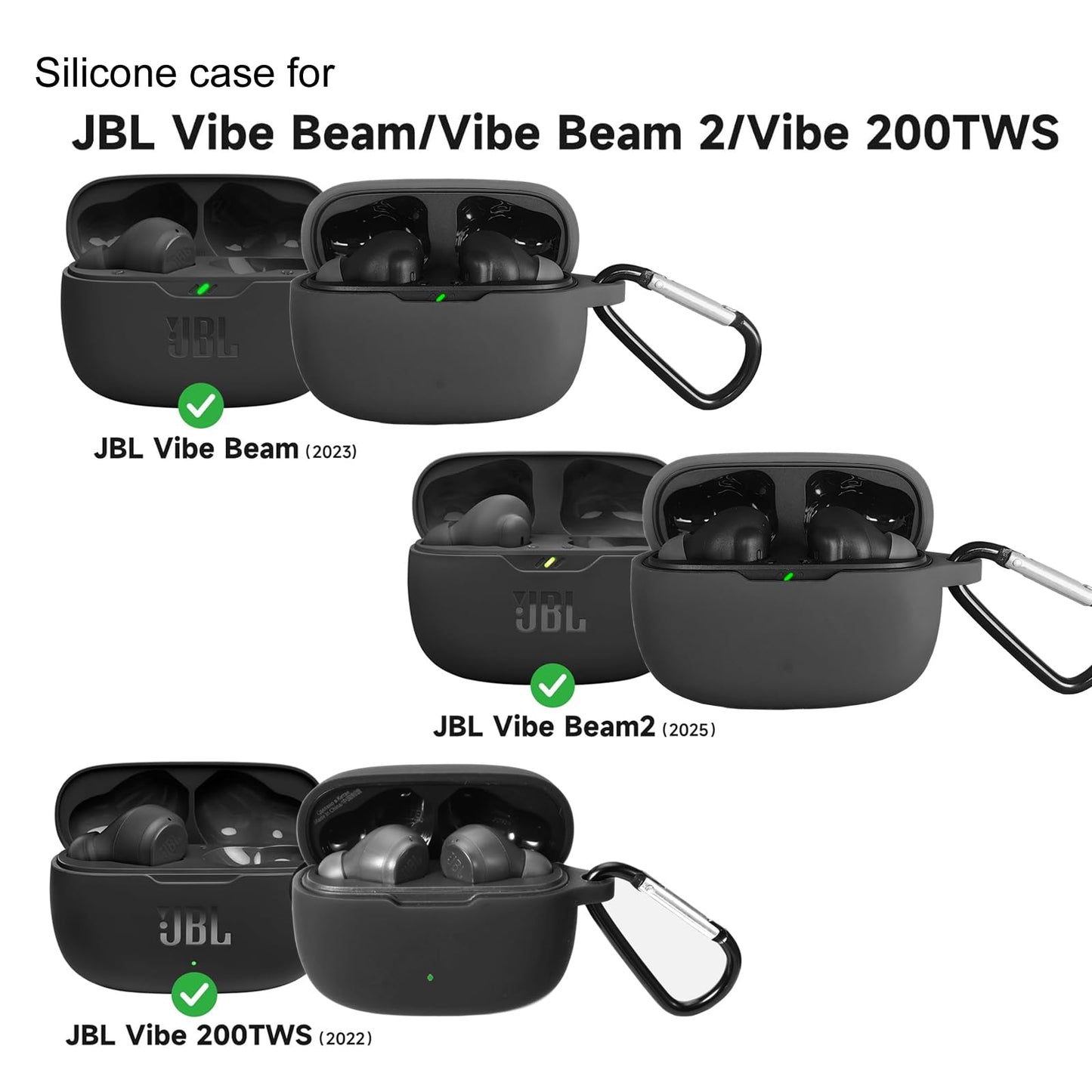 Claiol Silicone Case for JBL Vibe Beam 2025/Vibe Beam 2023/Vibe 200TWS True Wireless Headphones, Premium Shockproof Case Cover with Carabiner
