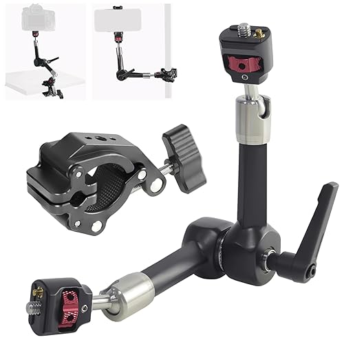 FIFIELD CNC Machined 7" Articulating Magic Arm Clamp Mount with Super Clamp, 360° Dual Ball Head & 1/4" ARRI Locating Pin&Holes, Heavy-Duty Camera