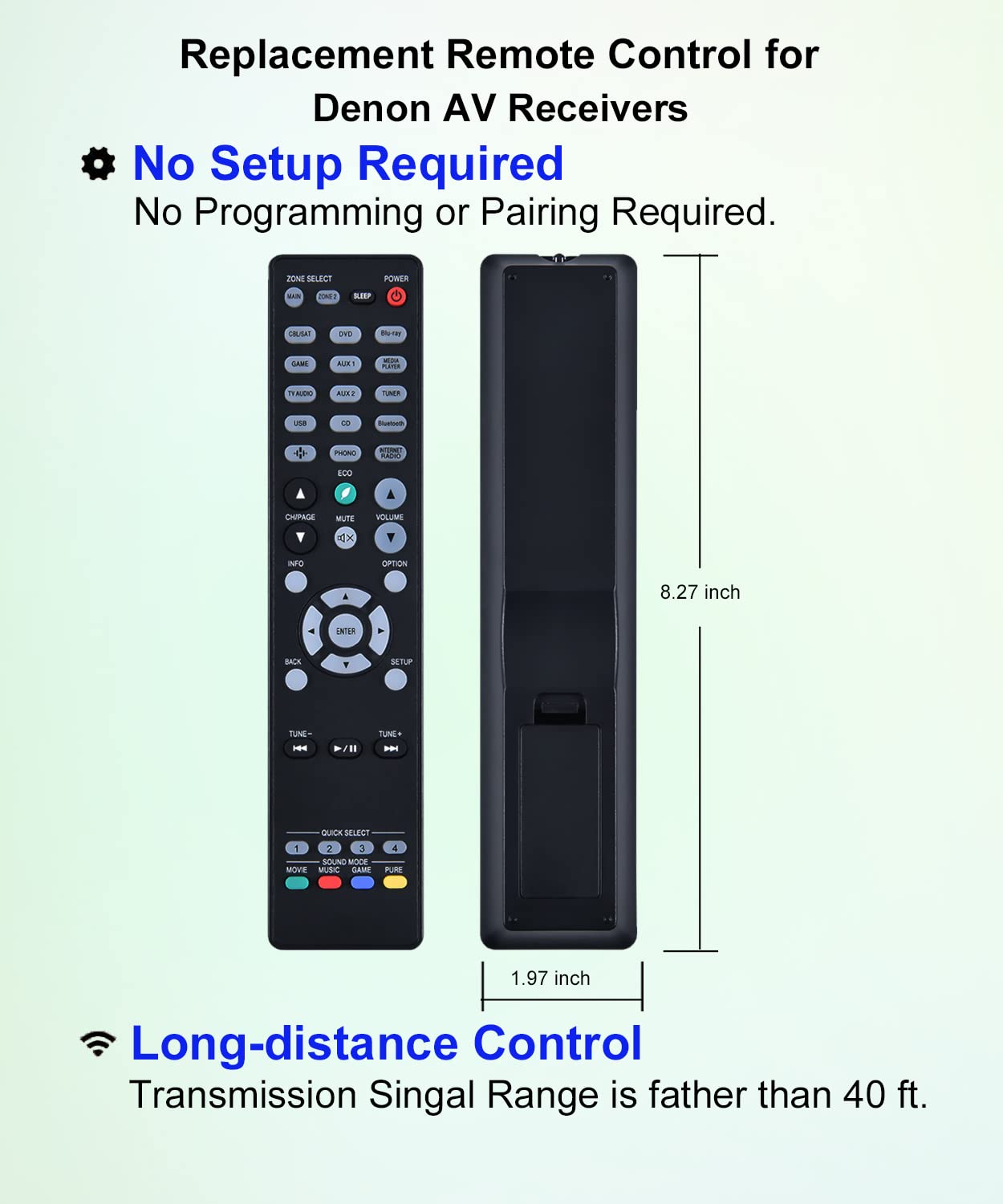 JISOWA Remote Control for Denon AVR-S740H RC-1253 AVR-S760H RC-1217 AVR-S940H DRA-800H AVR-X2200W AVR-X2700H AVR-X3300W AVR-X1700H Home Theater AVR AV