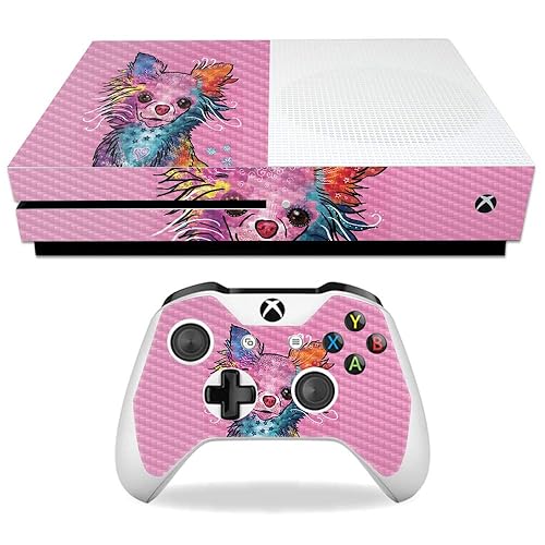 MightySkins Carbon Fiber Skin for Microsoft Xbox One S - Chihuahua Rainbow | Protective, Durable Textured Carbon Fiber Finish | Easy to Apply, Remove