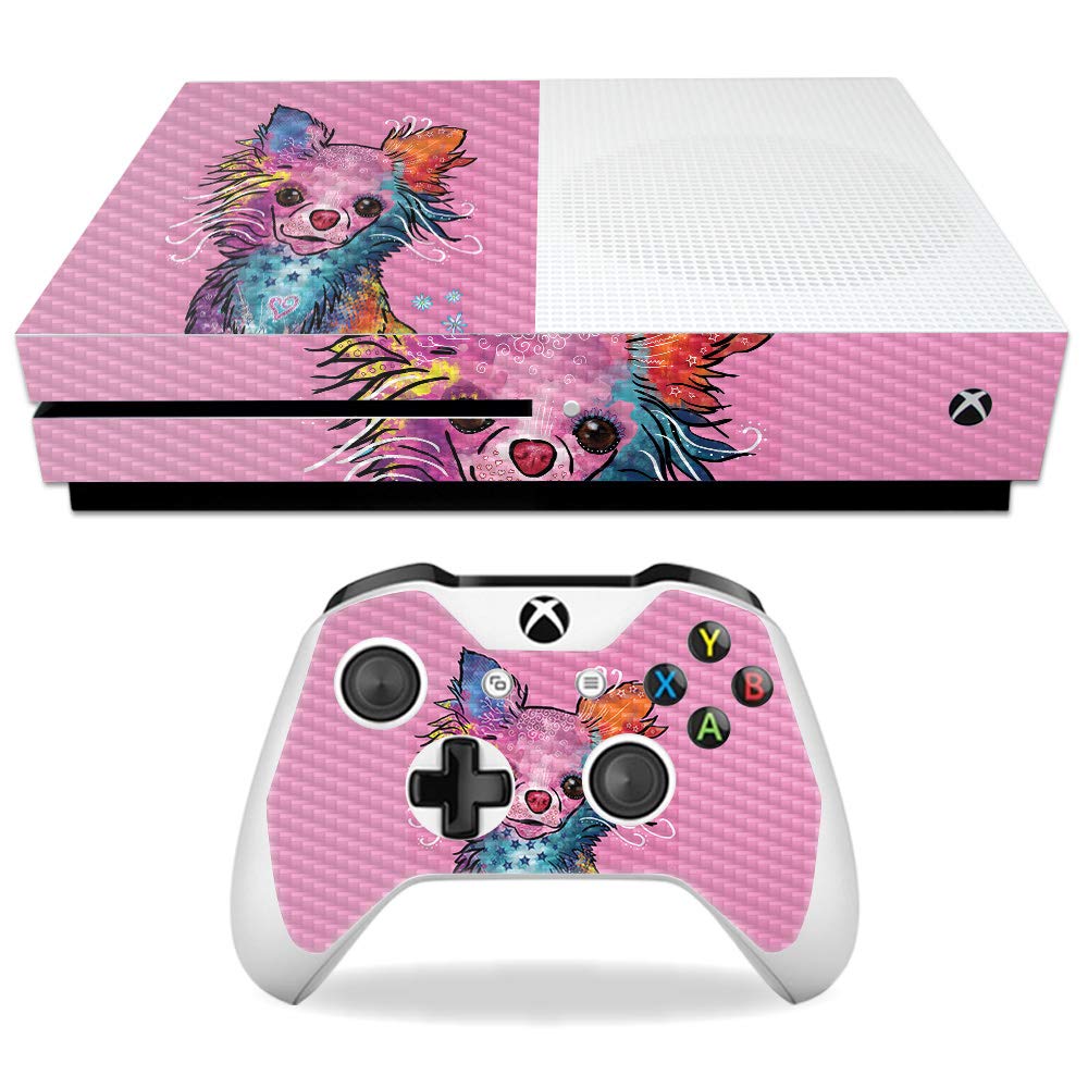 MightySkins Carbon Fiber Skin for Microsoft Xbox One S - Chihuahua Rainbow | Protective, Durable Textured Carbon Fiber Finish | Easy to Apply, Remove