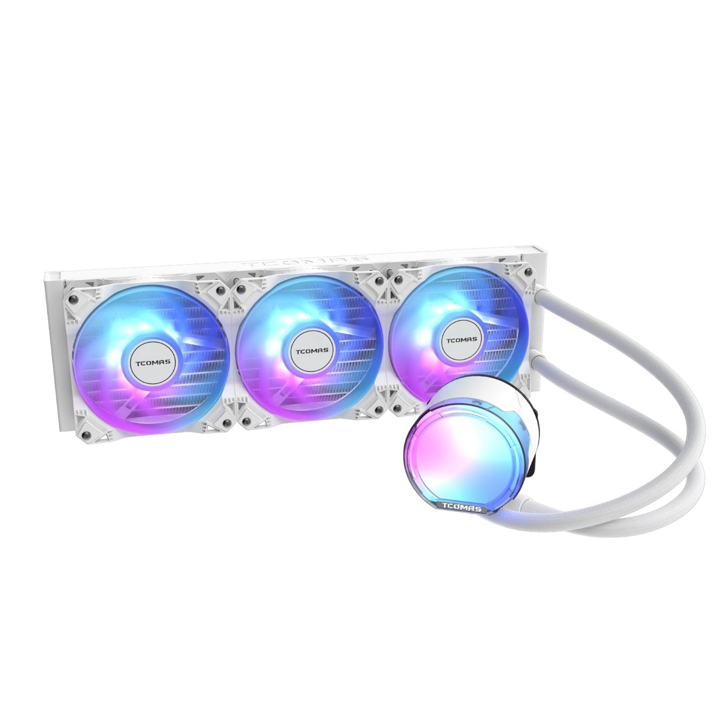 TCOMAS LE100 360mm AIO Liquid CPU Cooler - ARGB Full-Cover Lighting, FOC 3-Phase Pump, 2500RPM PWM Fans, 81.8CFM Airflow, 3.2mmAq Pressure - Intel