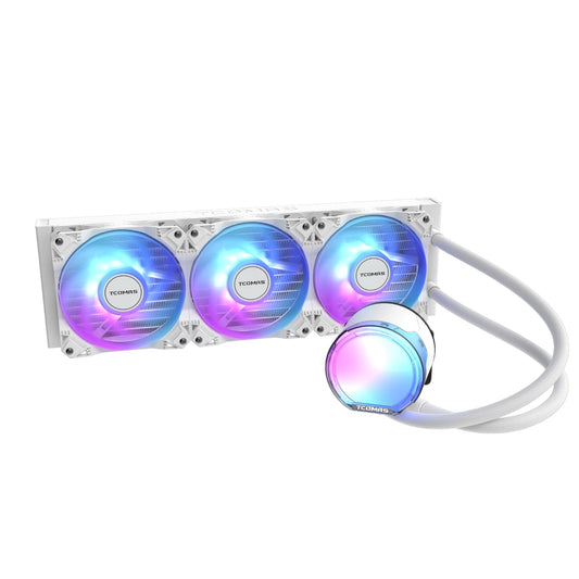 TCOMAS LE100 360mm AIO Liquid CPU Cooler - ARGB Full-Cover Lighting, FOC 3-Phase Pump, 2500RPM PWM Fans, 81.8CFM Airflow, 3.2mmAq Pressure - Intel