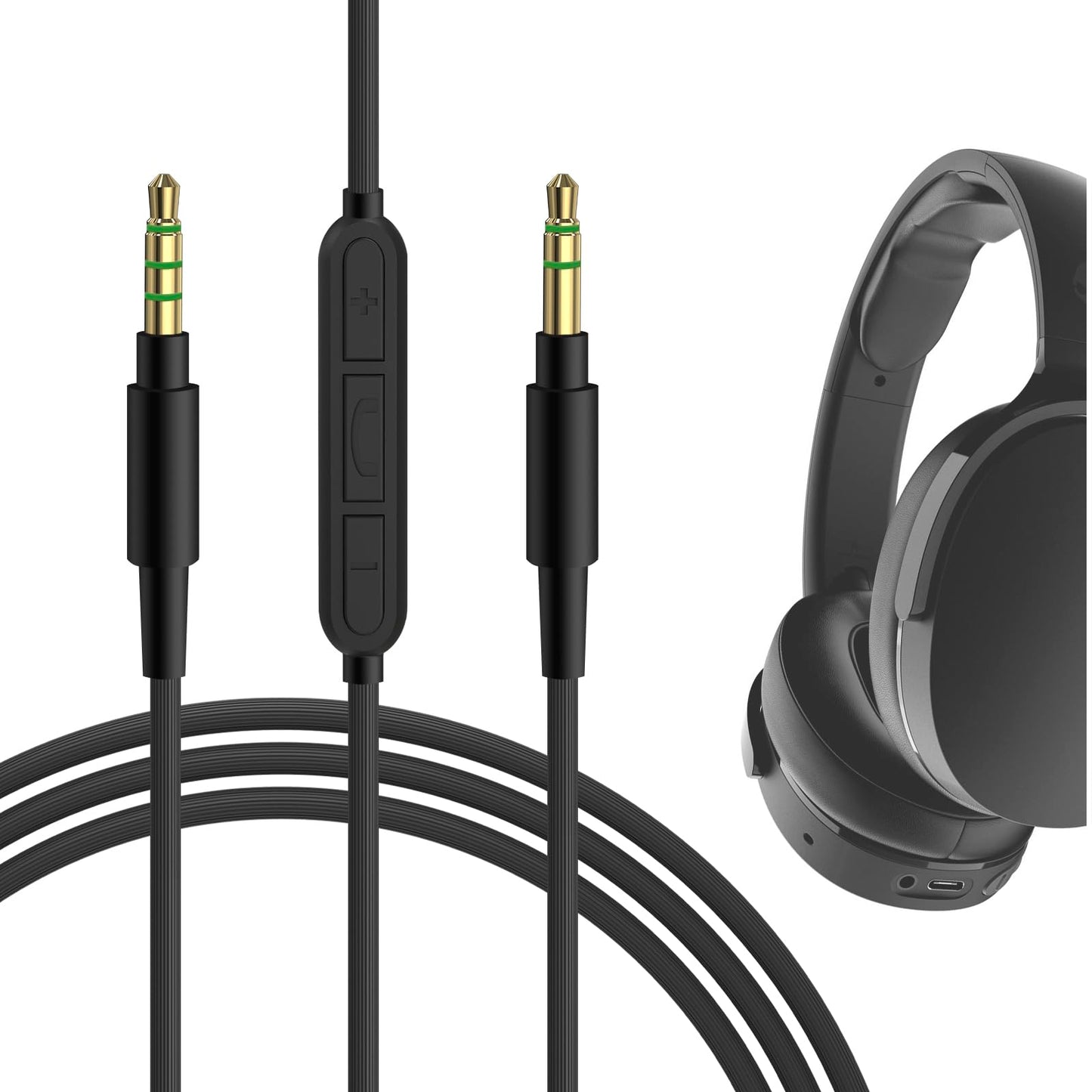 GEEKRIA Audio Cable with Mic Compatible with Skullcandy Hesh Evo Hesh 3 Crusher Evo, 3.5mm Aux Replacement Stereo Cord with Inline Microphone