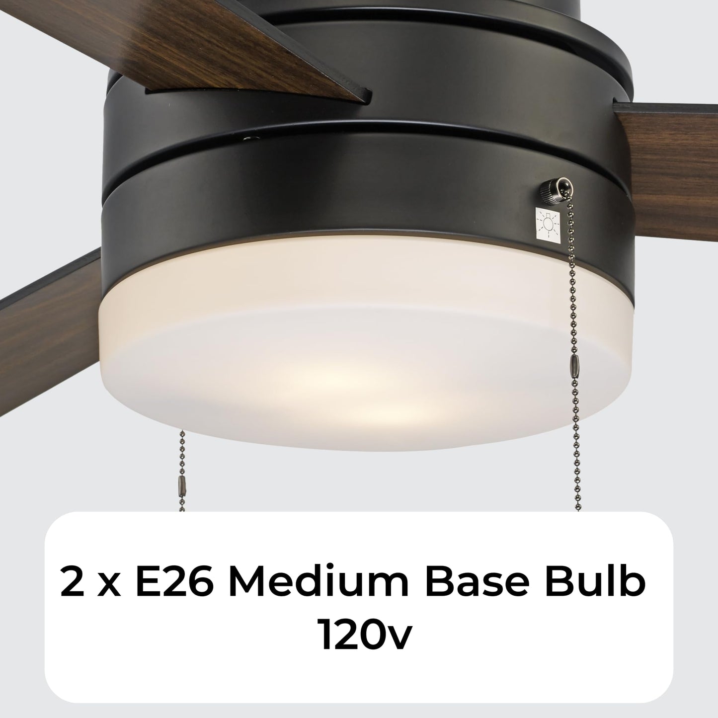 Asher Hamilton AHF-216BK Angle 52 Inch Indoor Ceiling Fan | 3 Blade Configuration | Requires E26 Medium Base Bulbs | Dry Rated | Frosted Glass Shade |