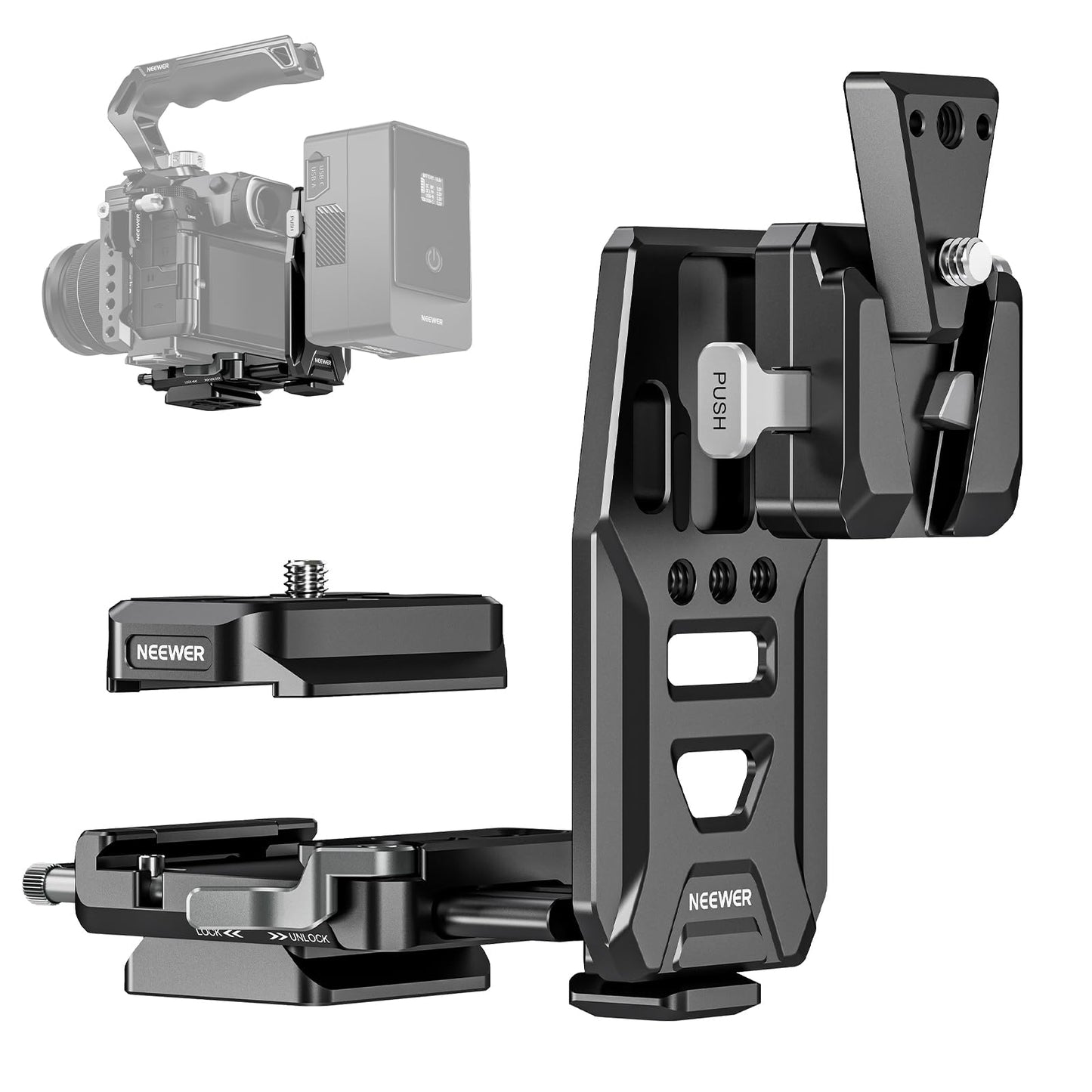 NEEWER V Mount Battery Plate with NATO Rails, Arca Type Baseplate for RS4 Pro RS3 Pro Gimbal, Modular DSLR Camera Video Rig Compatible with SmallRig V