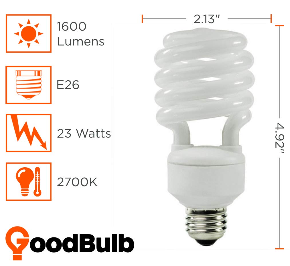 GoodBulb 23-Watt CFL Light Bulbs 2700K Warm White Light Color E26 Base 1600 Lumens 82 CRI 10000 Life Hours EcoSmart Lights Pack of 10 Bulbs