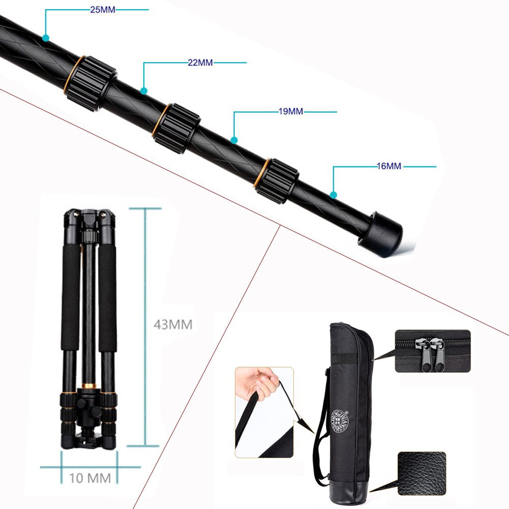 QZSD Q-999 Professional Portable Magnesium Aluminum Alloy Tripod Monopod with Detachable Ball Head and Pocket for Digital Camera and Camcorder