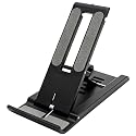 Attkryy Compact Adjustable Foldable Phone Stand for Desk - Black, Mini Mobile Holder for iPhone, Kindle, and Smartphones