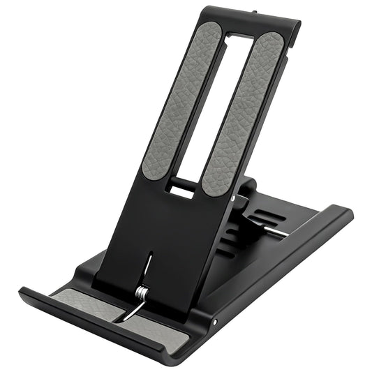 Attkryy Compact Adjustable Foldable Phone Stand for Desk - Black, Mini Mobile Holder for iPhone, Kindle, and Smartphones
