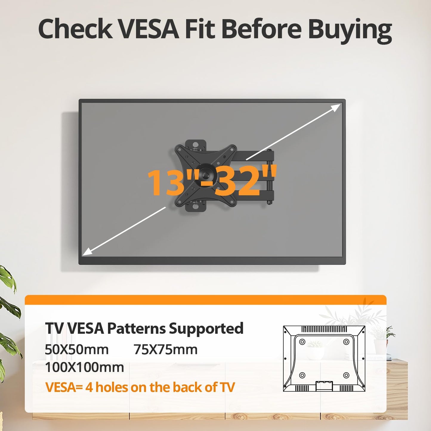 IWORKBOARD Full Motion TV Monitor Wall Mount Bracket for Most 13-32 Inch LED LCD Flat Curved Screen, Max VESA 100x100mm up to 33lbs, 360° Rotation
