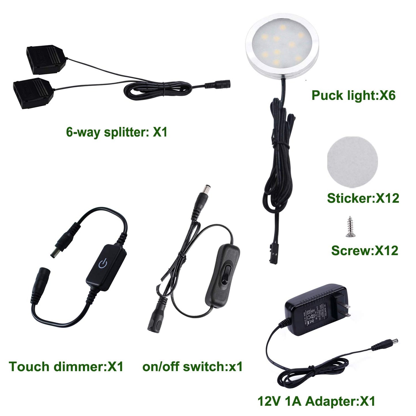 AIBOO Under Cabinet LED Puck Lights Kit with Touching Switch Dimmable for Kitchen Cupboard Closet Lighting (6 Lights,Daylight White)