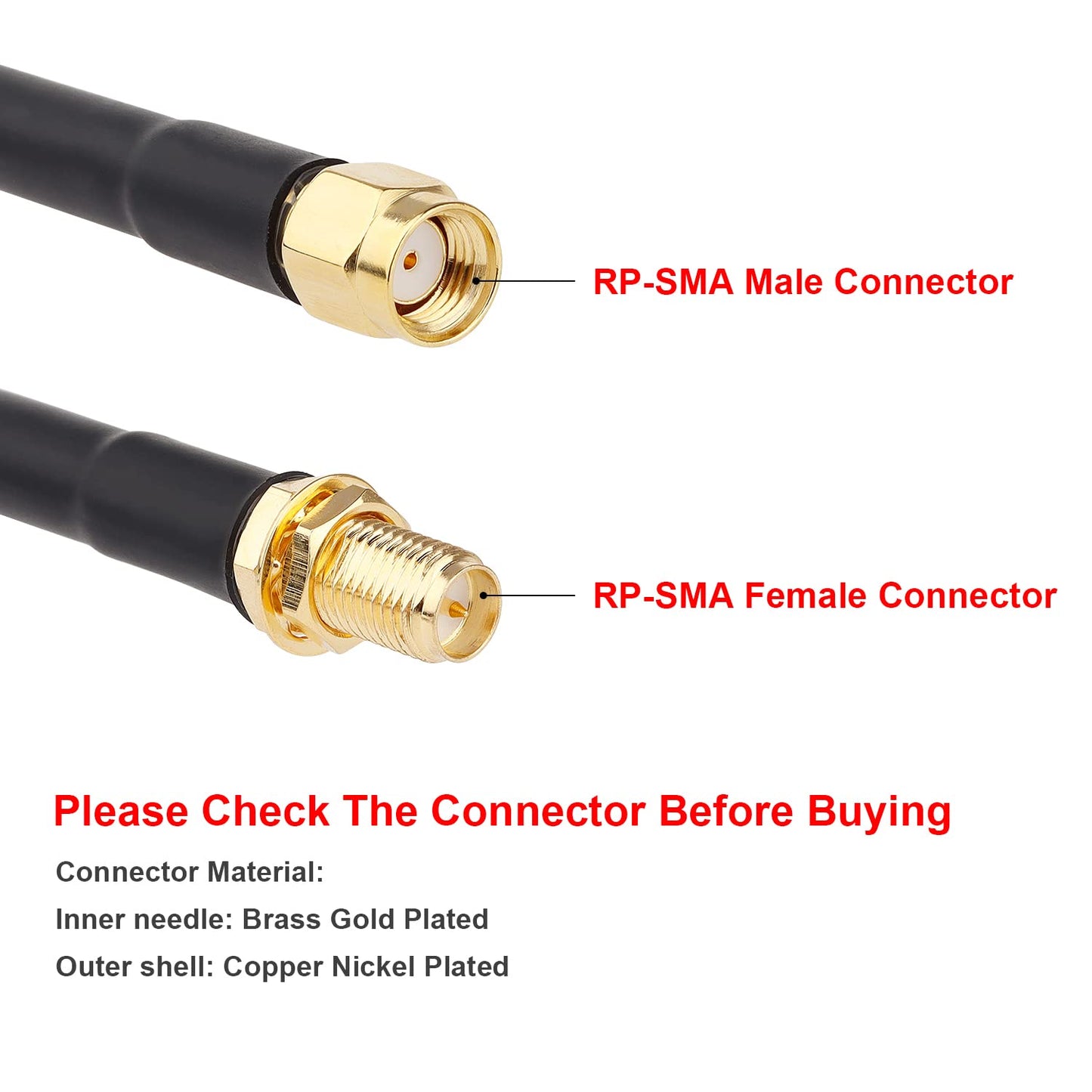XRDS 25ft RP-SMA Male to RP-SMA Female Coax Cable - WiFi Antenna Extension for Router & Network Card Adapter