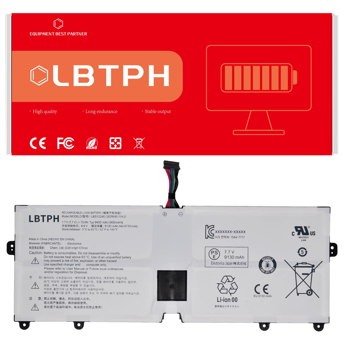 LBS1224E 72Wh Laptop Battery for LG Gram 2018 13Z980 13Z990 14Z980 14Z990