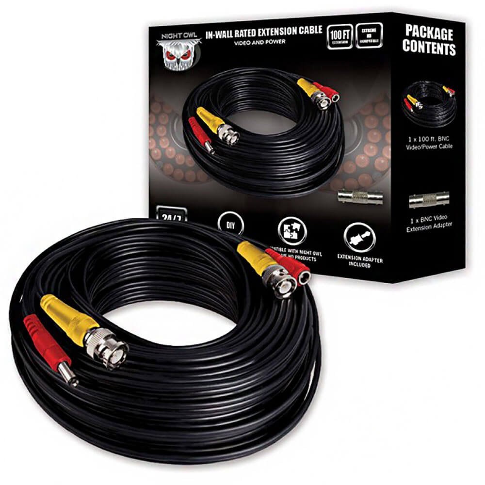 Night Owl in-Wall Rated 100' BNC/RCA Extension Cable, Black (CAB-UL2-100VP)